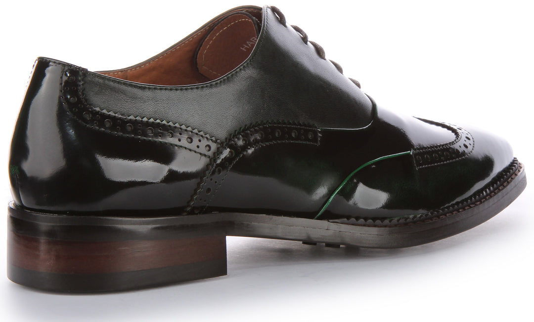 JUSTINREESS Harry Zapatos de cordones de piel brillante para hombre en verde