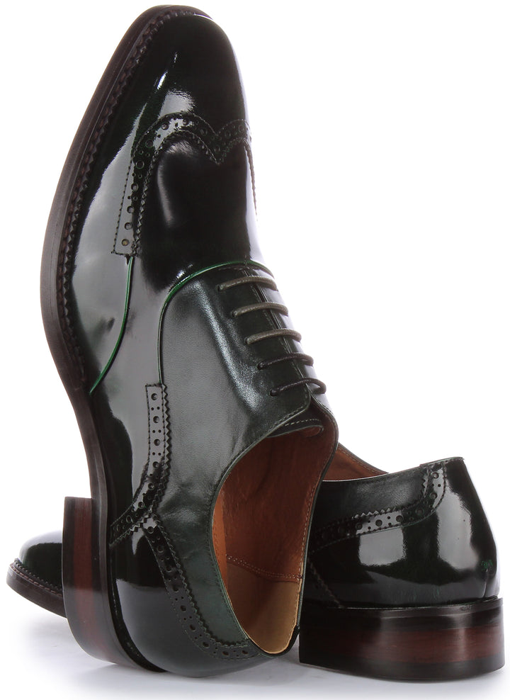 JUSTINREESS Harry Zapatos de cordones de piel brillante para hombre en verde