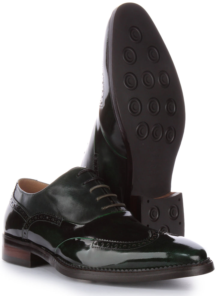 JUSTINREESS Harry Chaussures à lacets en cuir brillant pour hommes en vert