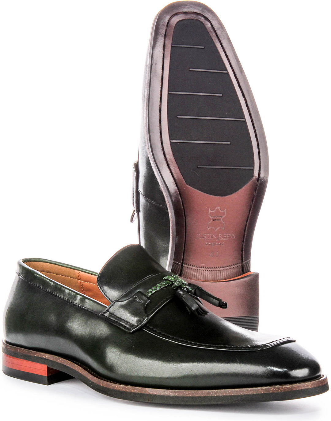 Scarpe formali con nappine smart Justinreess England da uomo, verde