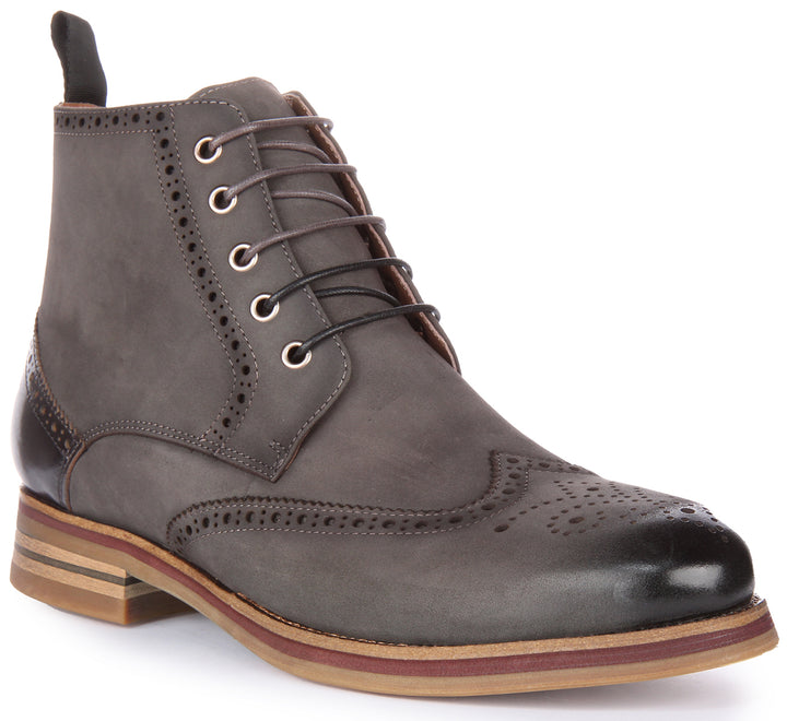 JUST REESS Reid Herren Schnürung Leder Brogue Stiefelette Grau