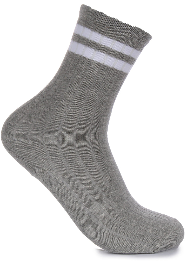 Justinreess England 2 Pair Socks In Grey White Stripe