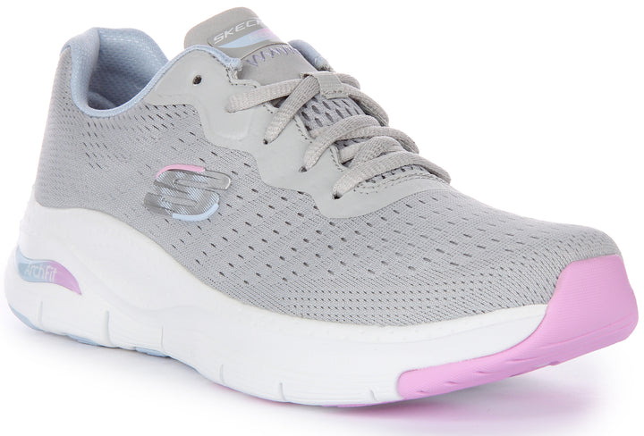 Skechers Arch Fit Infinity Cool Baskets à lacets en maille végane pour femmes en gris