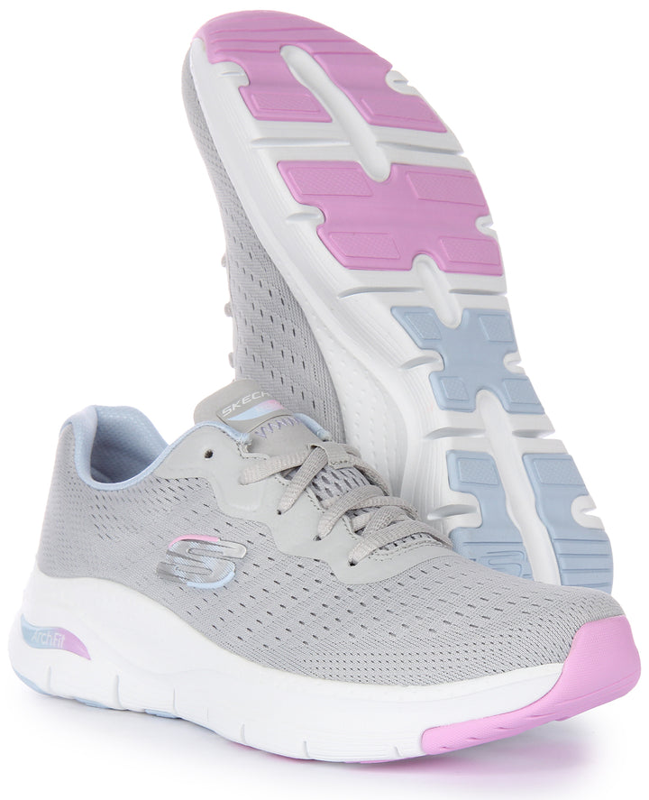 Skechers Arch Fit Infinity Cool Baskets à lacets en maille végane pour femmes en gris