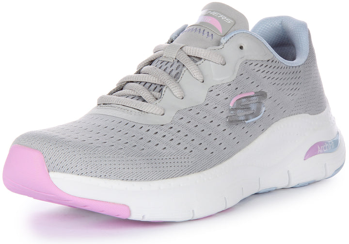 Skechers Arch Fit Infinity Cool Baskets à lacets en maille végane pour femmes en gris