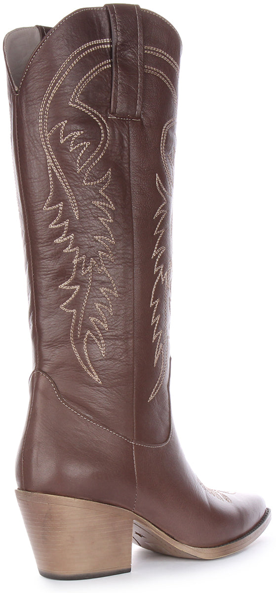 JUST REESS Ruby Frauen Leder Brogue Design Mitte Kalb Cowboy Stiefel Grau