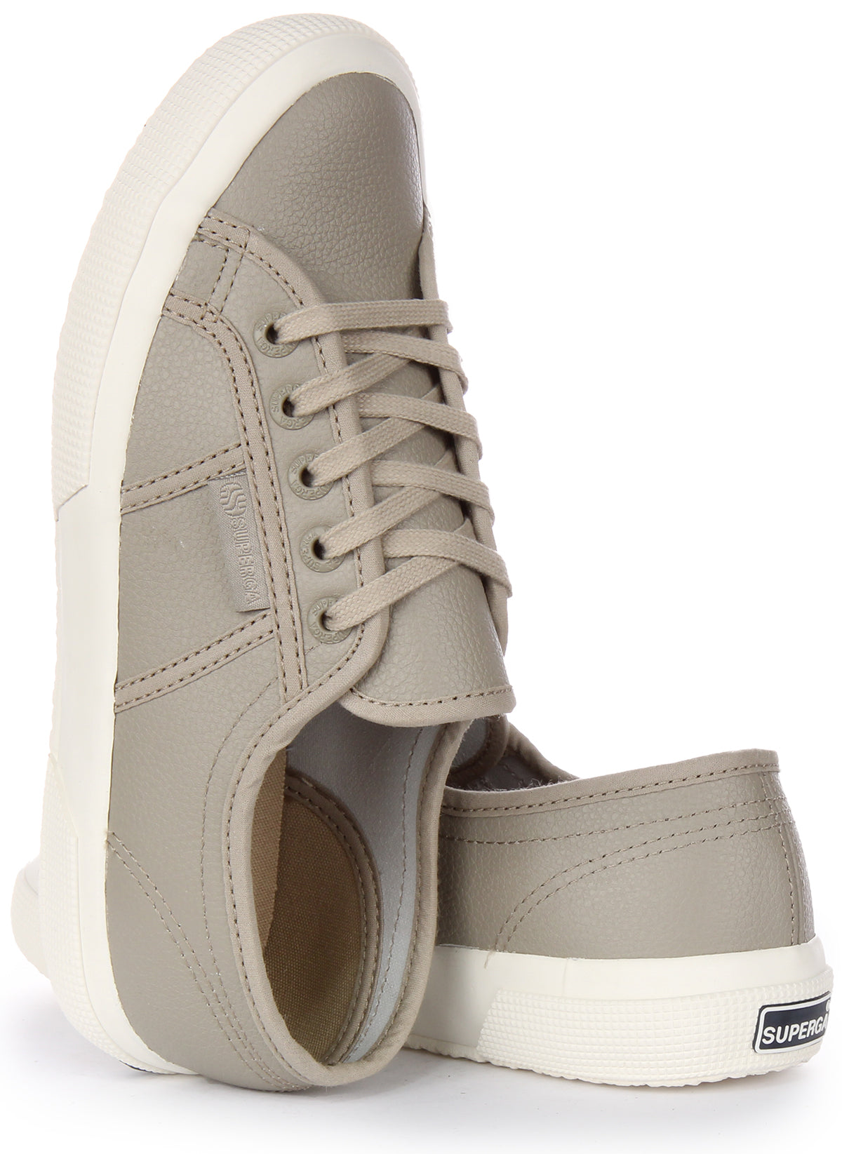 Superga 2750 Tumbled Leather In Grey Lace up Casual Trainers 4feetshoes