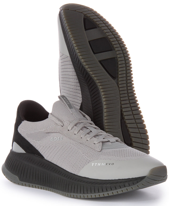 Boss TTNM Evo Slon KNSD Baskets à lacets en tricot pour hommes en gris