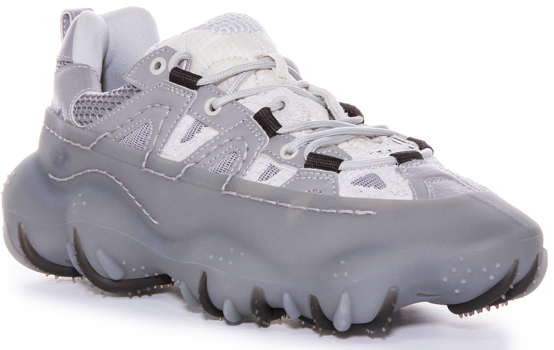 Diesel Sneaker in pelle e mesh con gabbia in gomma strutturata strato strato SPrototype P1 Utility Layered per uomo in grigio