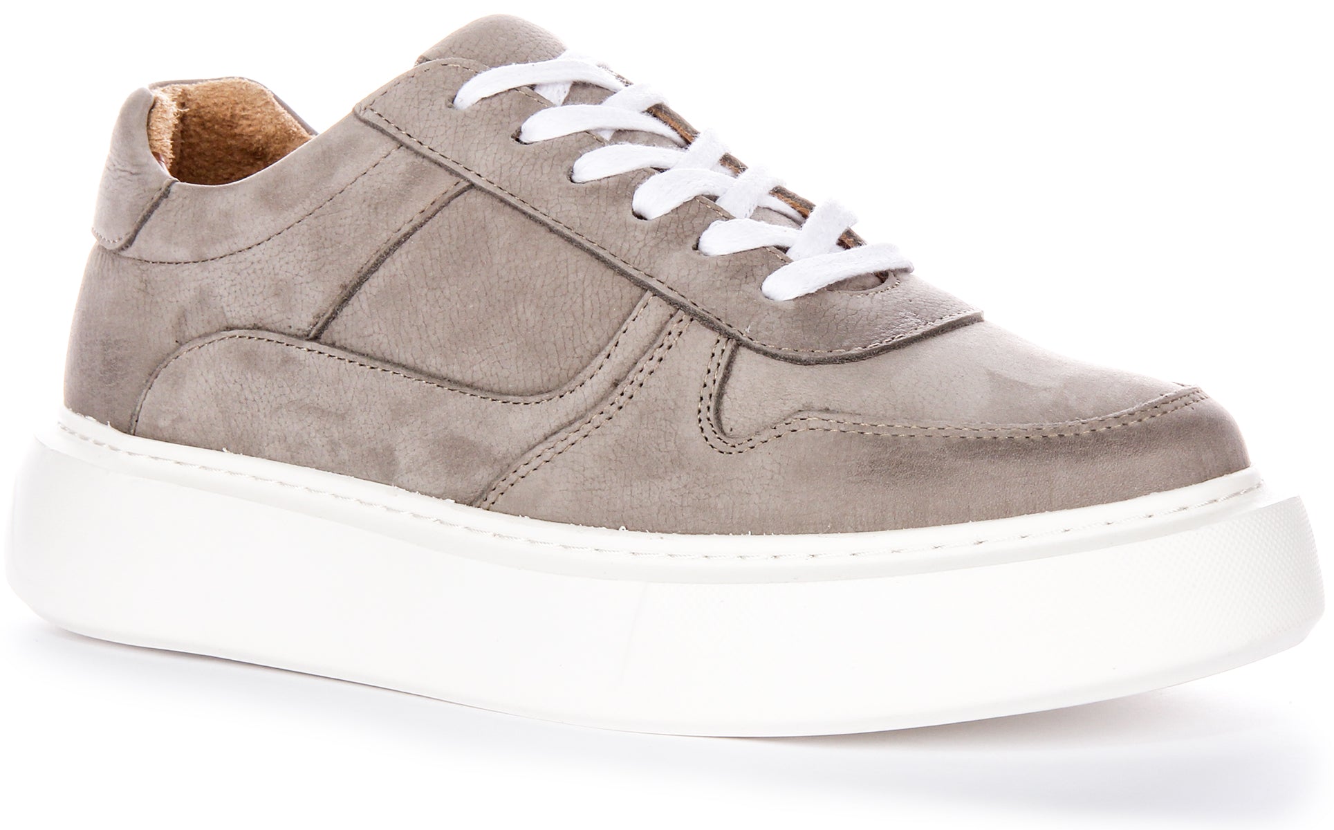 Mens Soft Leather Light Grey Court Shoes | Lace up Panel Trainers ...
