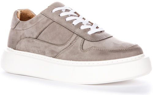 JUSTINREESS Conroy Baskets en cuir nubuck décontractées pour hommes en gris