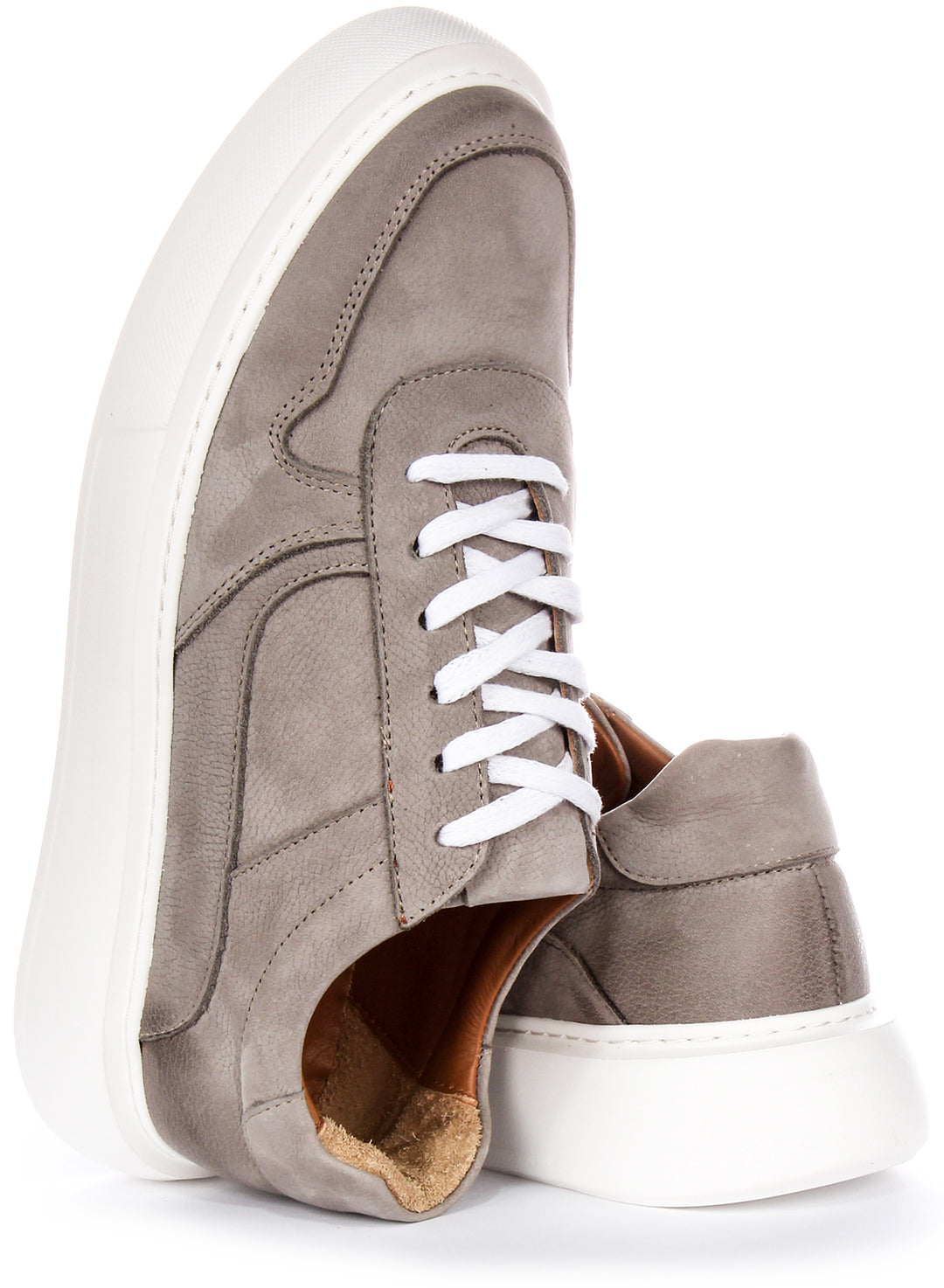 JUSTINREESS Conroy Baskets en cuir nubuck décontractées pour hommes en gris