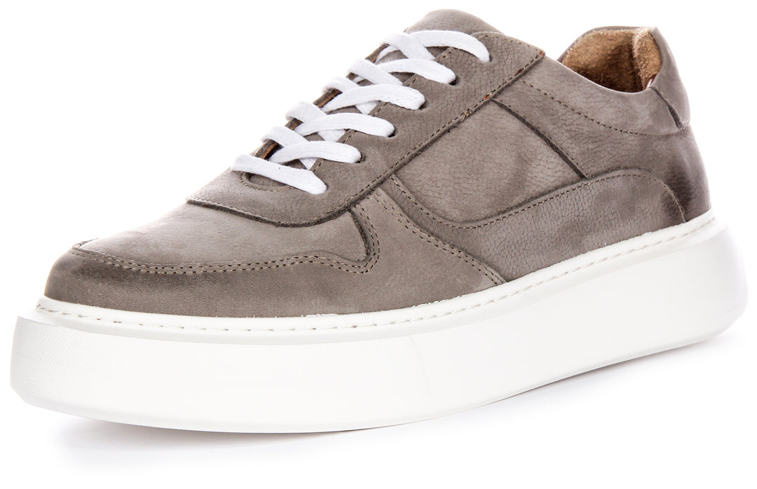 JUSTINREESS Conroy Baskets en cuir nubuck décontractées pour hommes en gris