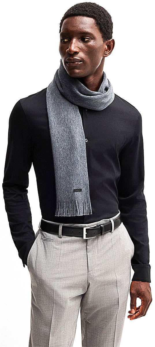 Boss Albas In Grey For Men Virgin Wool Knitted Mens Scarf