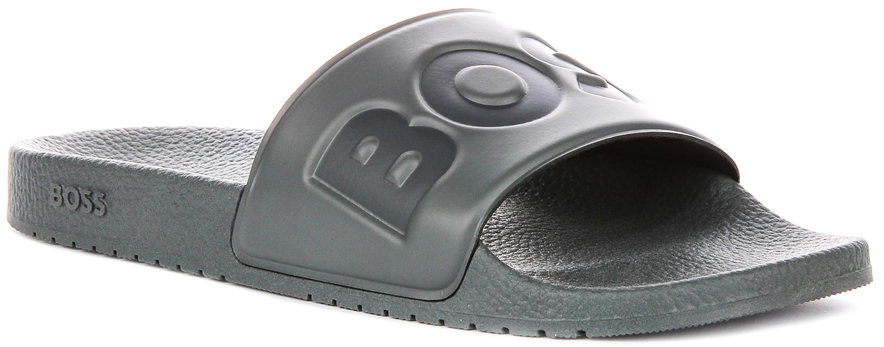 Boss Aryeh Slid In Grey For Mens | Hugo Boss Grey Logo Sliders – 4feetshoes