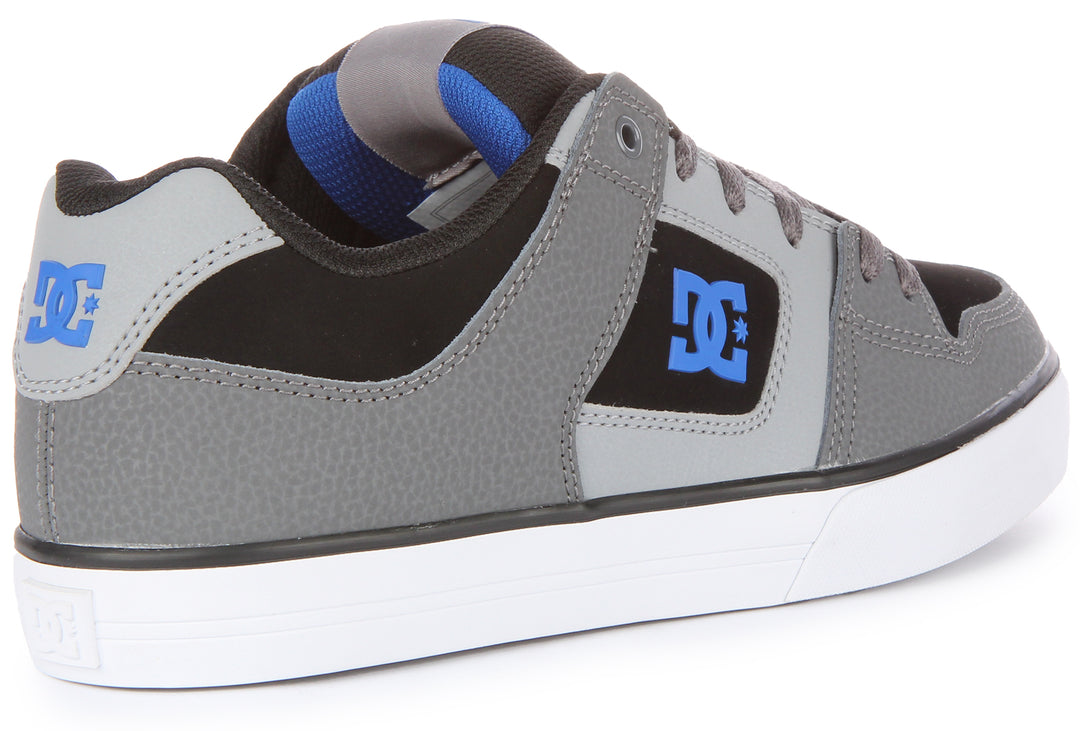 DC Shoes Pure Zapatillas de cuero casual con cordones para hombre en gris negro