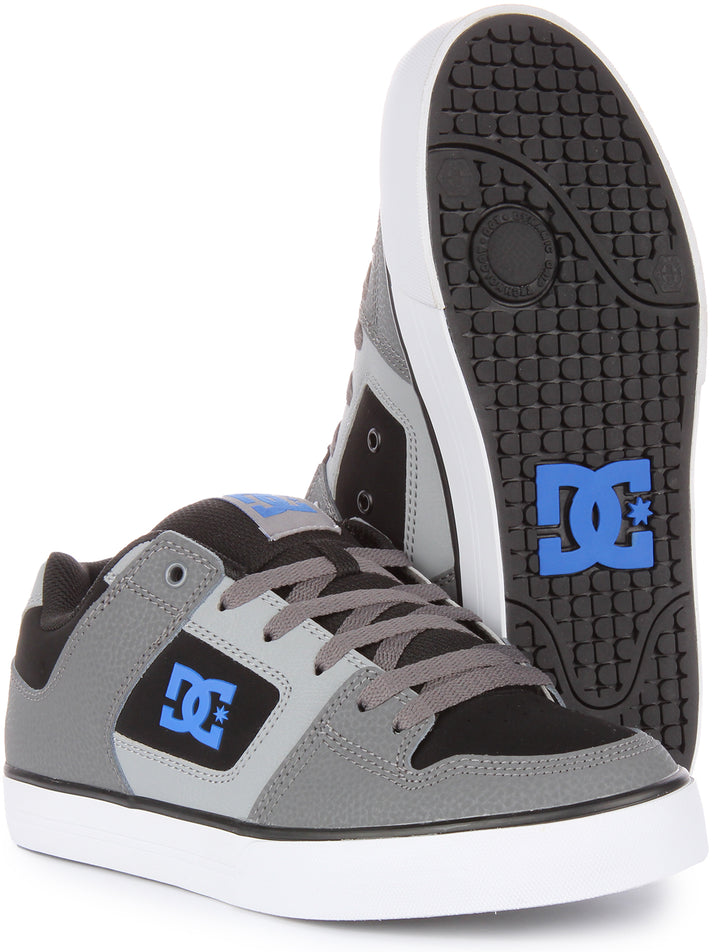 DC Shoes Pure Zapatillas de cuero casual con cordones para hombre en gris negro
