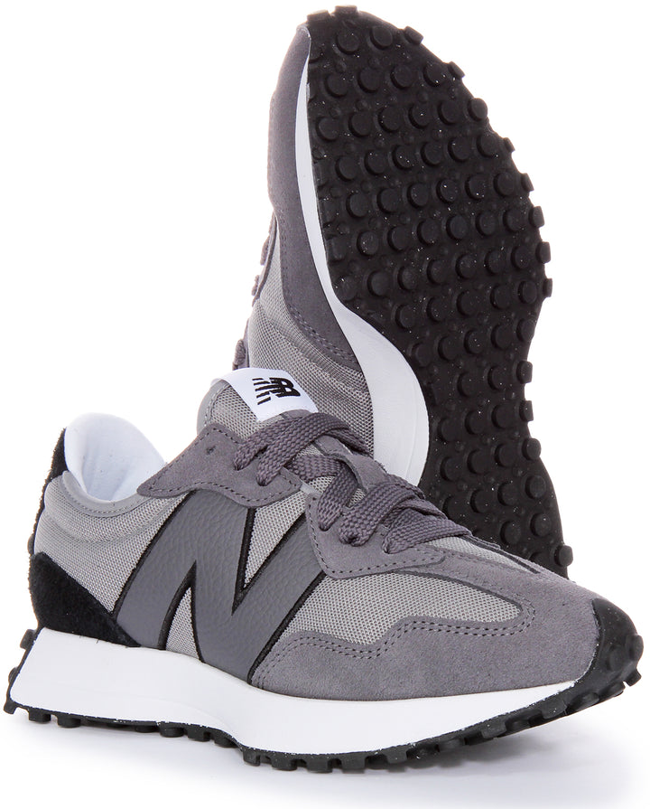 New Balance Unisex U327MD 70s Heritage Oversized Logo RN Wildleder MeshSneaker in Grau Schwarz