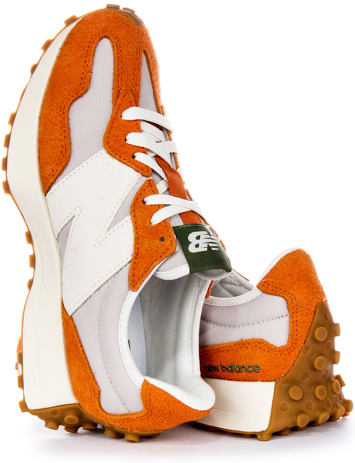 New Balance 70s Heritage Oversized Logo Rn Wildleder Mesh Sneaker in Grau Orange