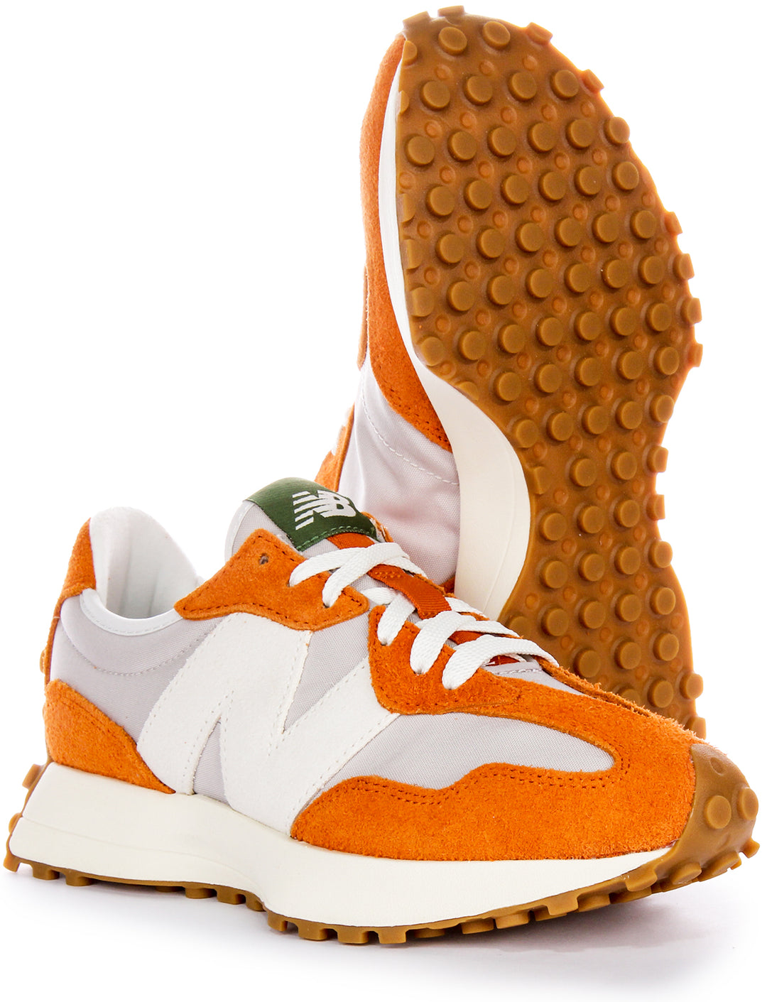 New Balance 70s Heritage Oversized Logo Rn Wildleder Mesh Sneaker in Grau Orange