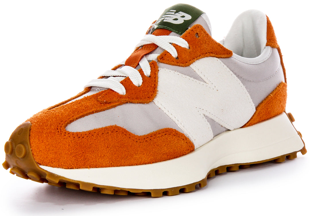 New Balance 70s Heritage Oversized Logo Rn Wildleder Mesh Sneaker in Grau Orange