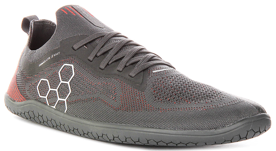 Vivobarefoot Primus Lite Knit In Grey Red For Men