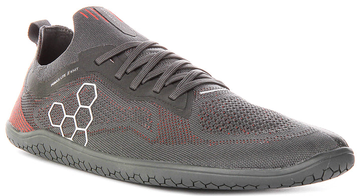 Vivobarefoot Primus Lite Knit In Grey Red For Men