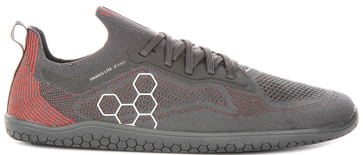 Vivobarefoot Primus Lite Knit In Grey Red For Men