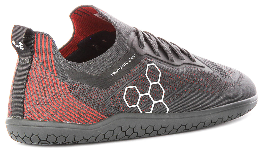 Vivobarefoot Primus Lite Knit In Grey Red For Men