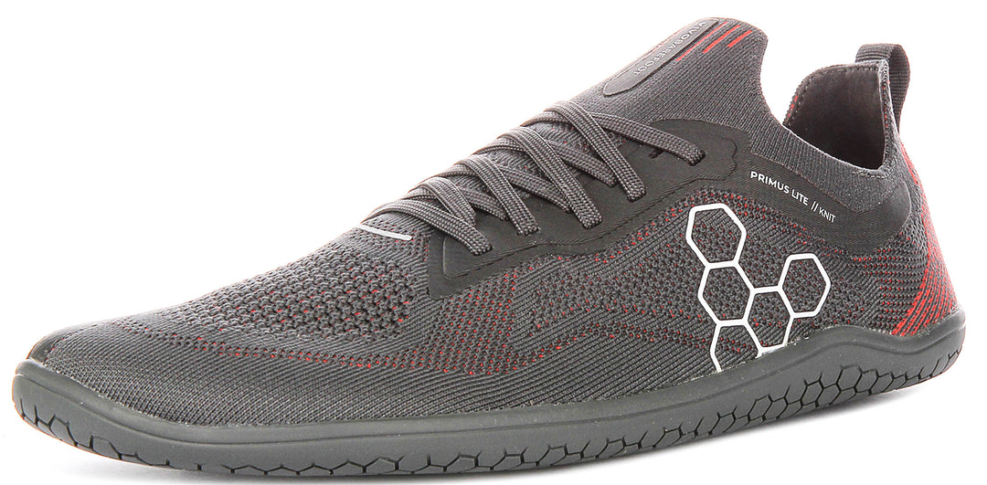 Vivobarefoot Primus Lite Knit In Grey Red For Men