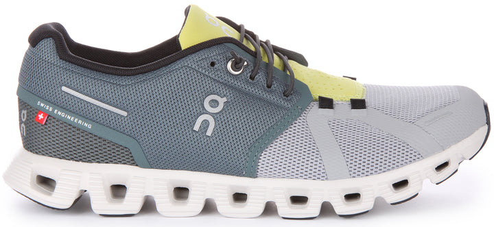 On Running Cloud 5 Chaussures de course en maille speed lacets pour hommes en gris chaux