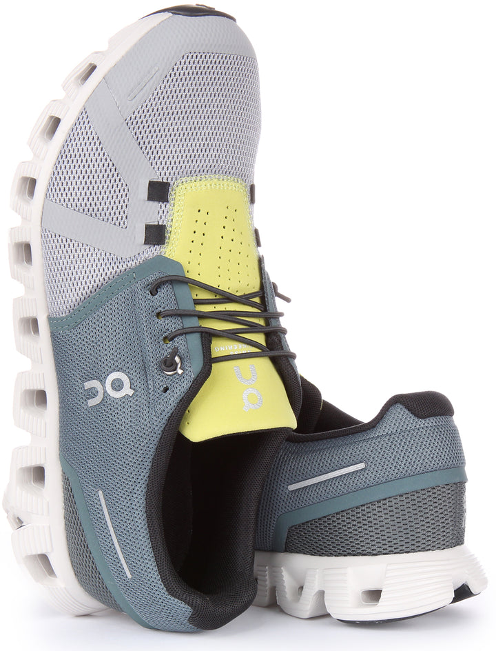 On Running Cloud 5 Chaussures de course en maille speed lacets pour hommes en gris chaux