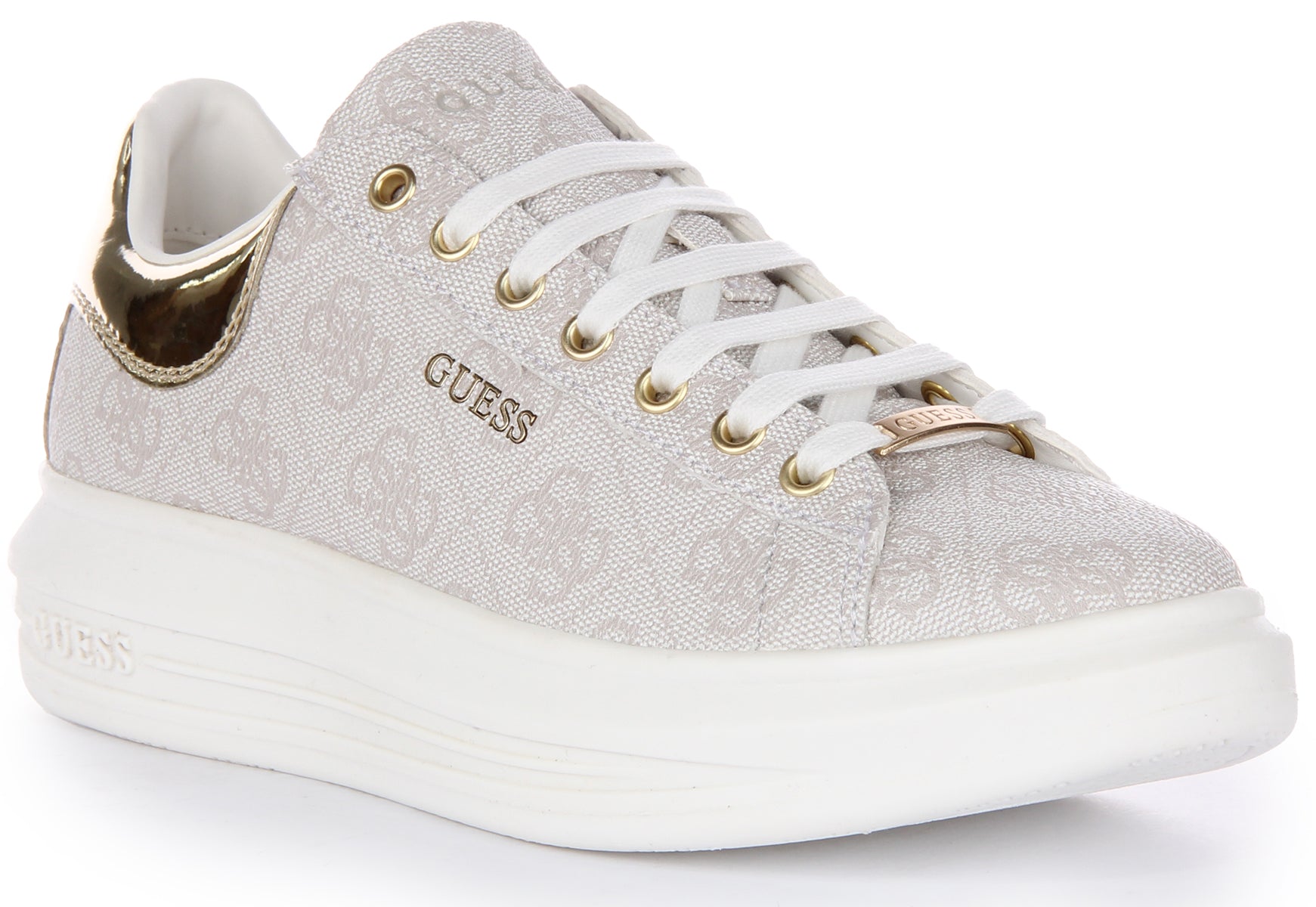 Guess Fl7Vibfal12 In Ivory For Women Vibo 4G Lace Up Trainers 4feetshoes