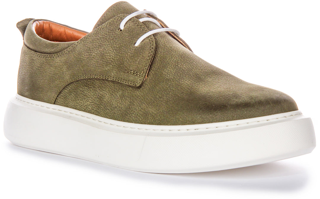 JUSTINREESS Earl Chaussures décontractées en cuir nubuck à silhouette intelligente pour hommes en kaki