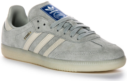 Zapatillas de cuero de nobuk Adidas Samba OG 3 Stripes Retro Contrast 70s en azul claro