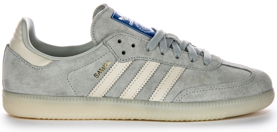 Sneakers in pelle scamosciata da donna Adidas Samba OG 3 Stripes Retro Contrast 70s in blu chiaro