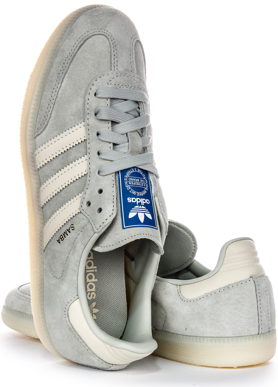 Sneakers in pelle scamosciata da donna Adidas Samba OG 3 Stripes Retro Contrast 70s in blu chiaro