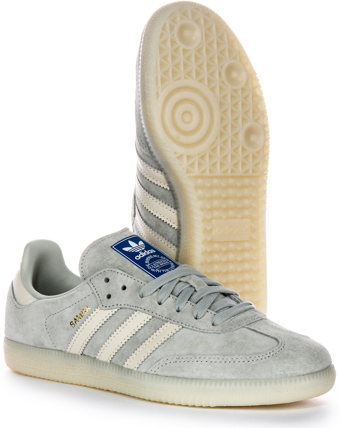 Sneakers in pelle scamosciata da donna Adidas Samba OG 3 Stripes Retro Contrast 70s in blu chiaro