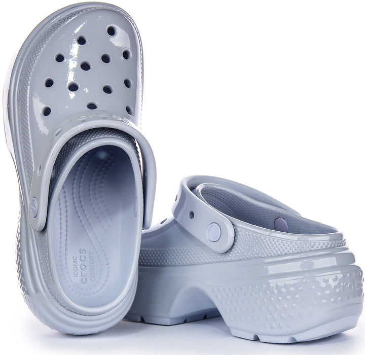 Crocs Stomp High Shine In Light Blue Platforms