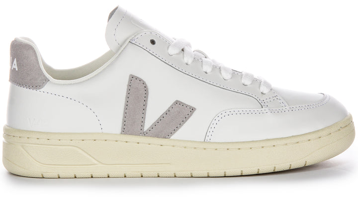 Veja V 12 Leather In Light Grey For Women