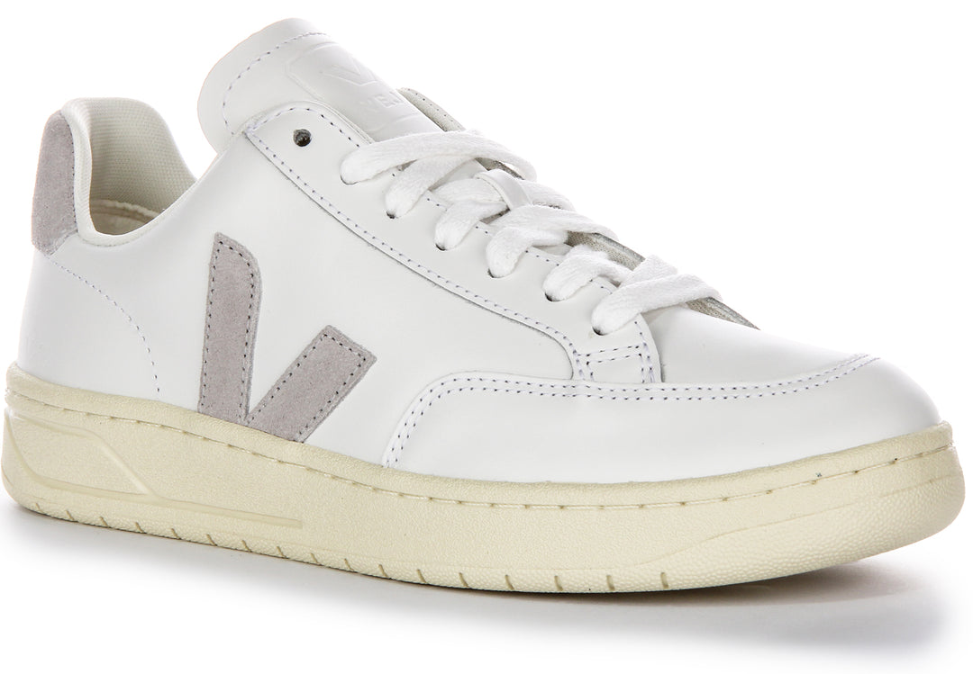 Veja V-12 Leather In Light Grey For Men Lightweight Trainer