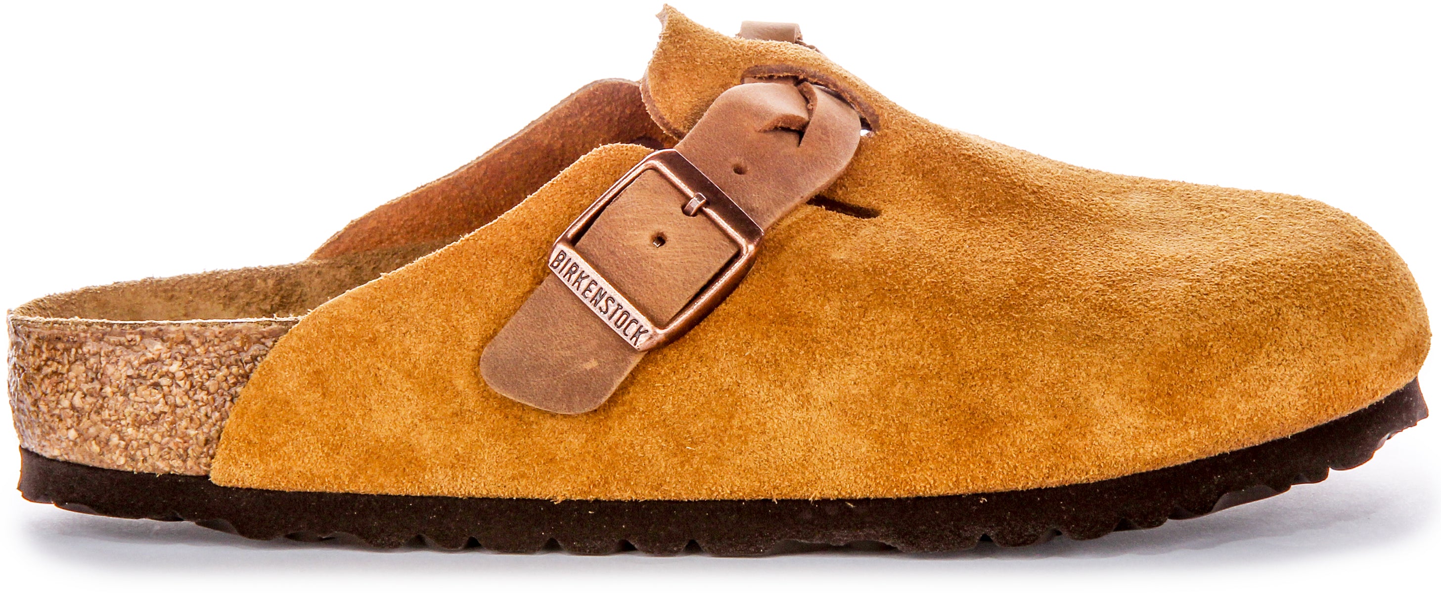 Birkenstock Boston Braided Buckle In Mink | Tan Suede Buckle Clog