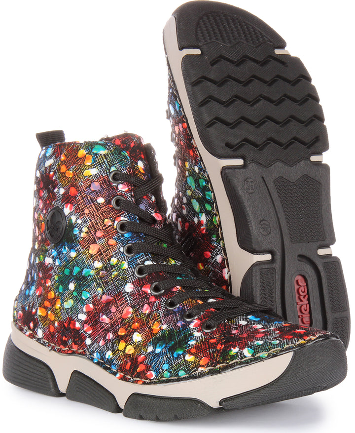 Rieker 45910 Stivaletto sintetico allacciato da donna in multicolore