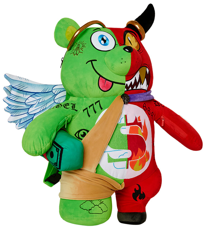 Sprayground Angel Vs Devil Bear Backpack In Green Red