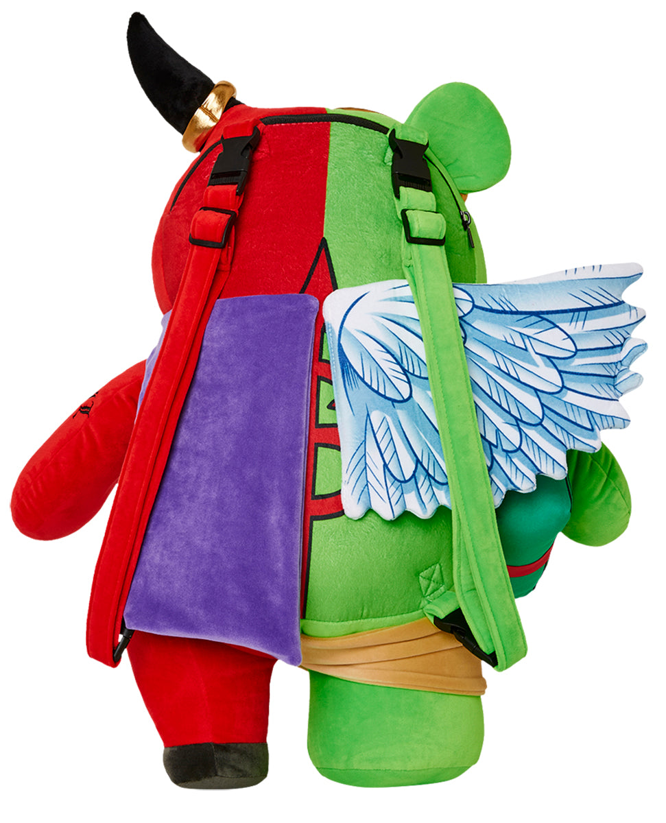 Sprayground Angel Vs Devil Bear Backpack In Green Red