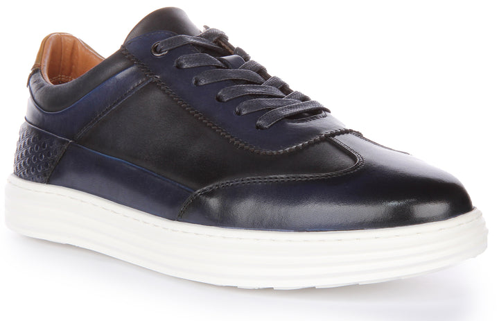 JUSTINREESS Levent Zapatillas casual de piel con cordones para hombre en marino