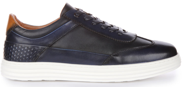 JUSTINREESS Levent Zapatillas casual de piel con cordones para hombre en marino