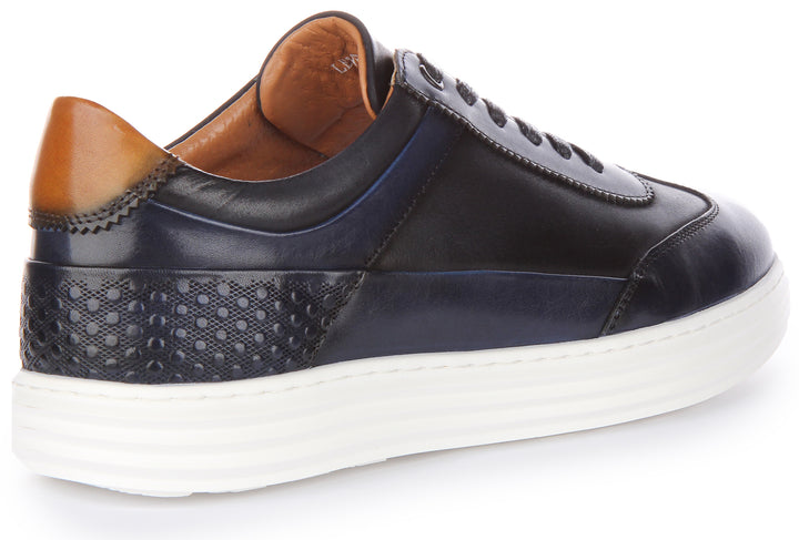 JUSTINREESS Levent Zapatillas casual de piel con cordones para hombre en marino