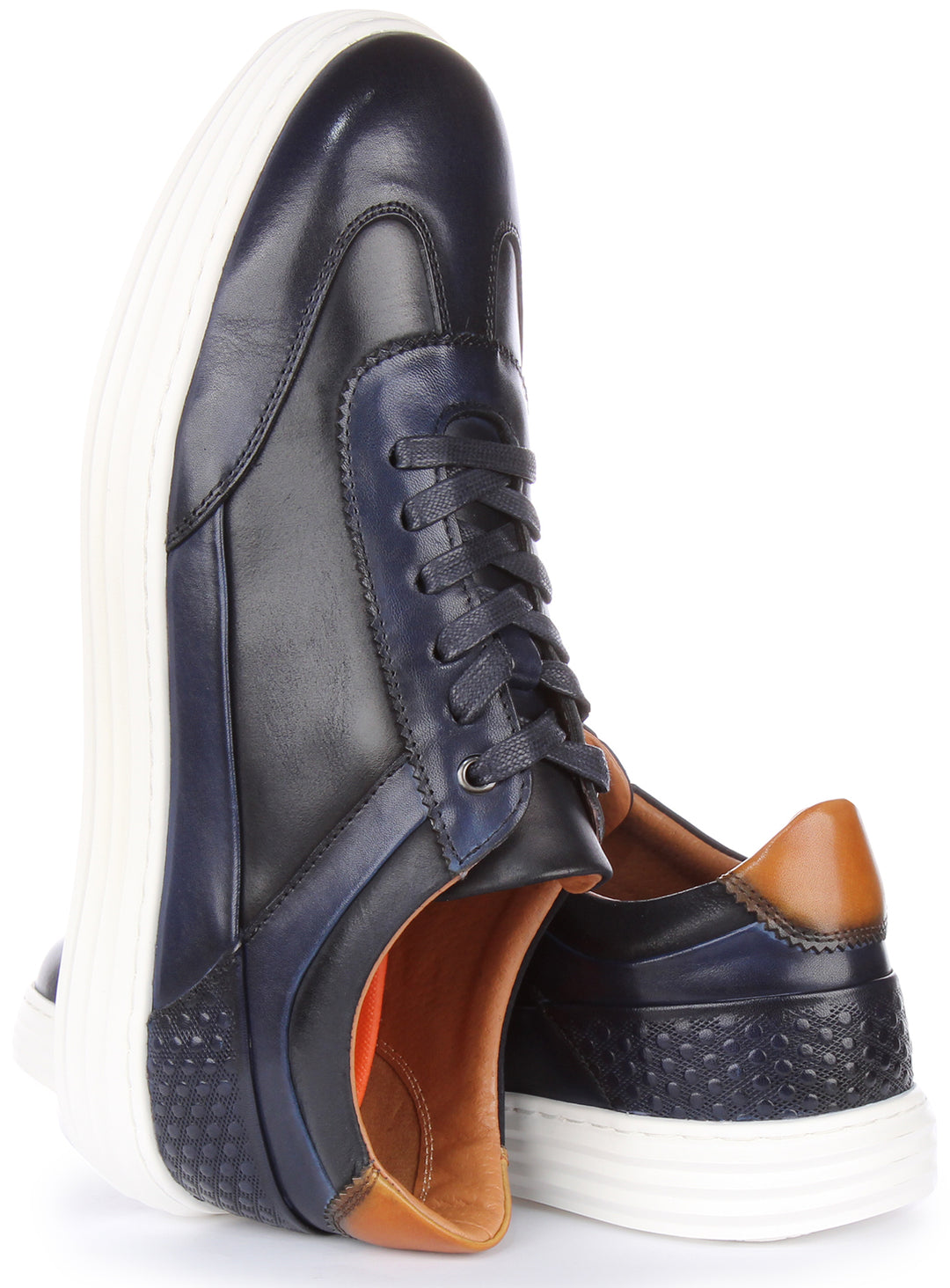 JUSTINREESS Levent Zapatillas casual de piel con cordones para hombre en marino