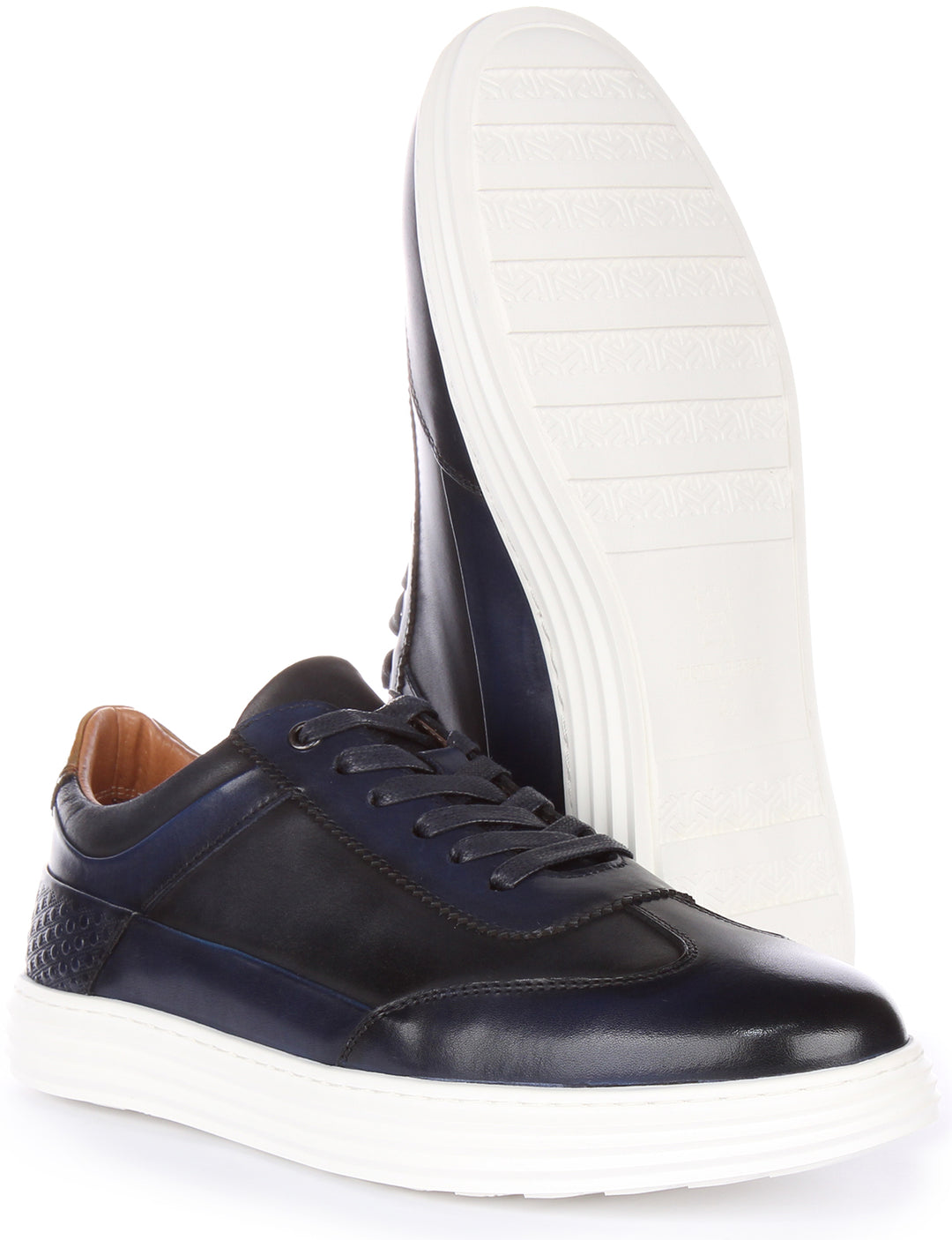 JUSTINREESS Levent Zapatillas casual de piel con cordones para hombre en marino